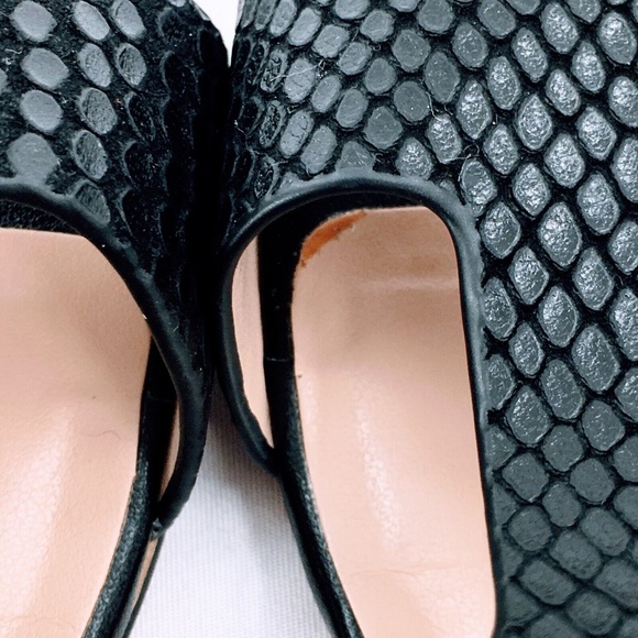 H by Halston Leather Wedge Sandal Black Snake Embossed Slide On Cut Out Sz 7.5 - Picture 12 of 12